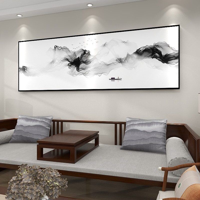 水墨画茶室办公室山水画卧室客厅禅意挂画背景墙沙发装饰画新中式