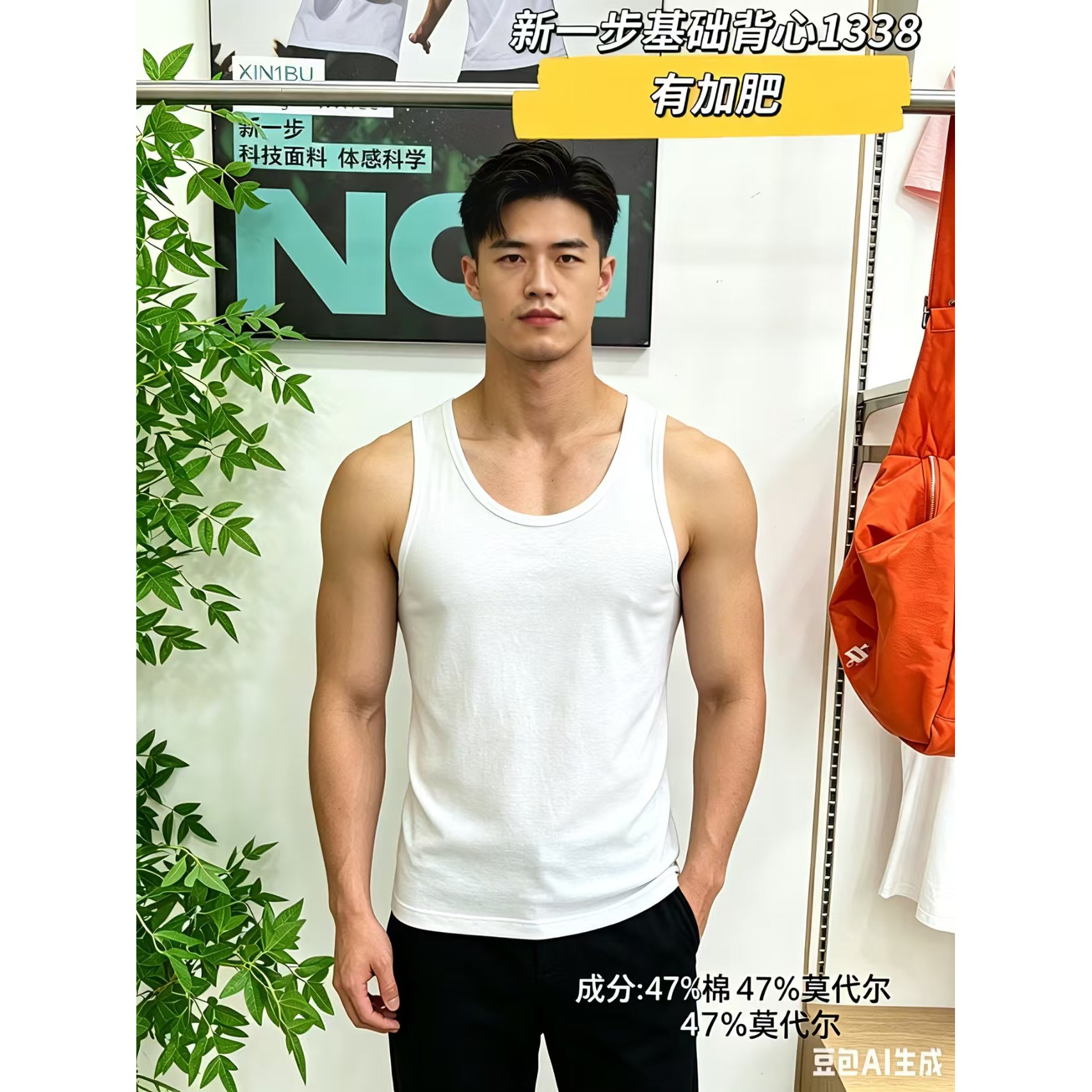 新一步男士夏薄款圆领莫代尔棉打底背心 无袖T恤坎肩运动汗衫1338图片