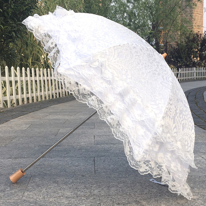 太阳伞纯白色蕾丝刺绣花边二折叠防晒防紫外线高档小清新遮阳伞女