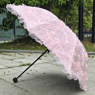 太阳伞三折叠防晒防紫外线黑胶盘带绣花亮片蕾丝花边遮阳雨伞洋伞