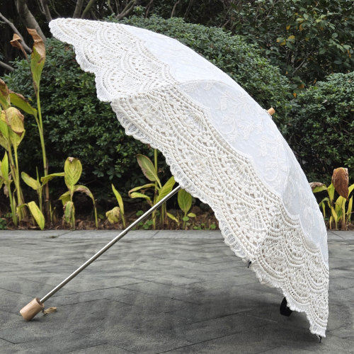 蕾丝刺绣黑胶双层折叠晴雨伞