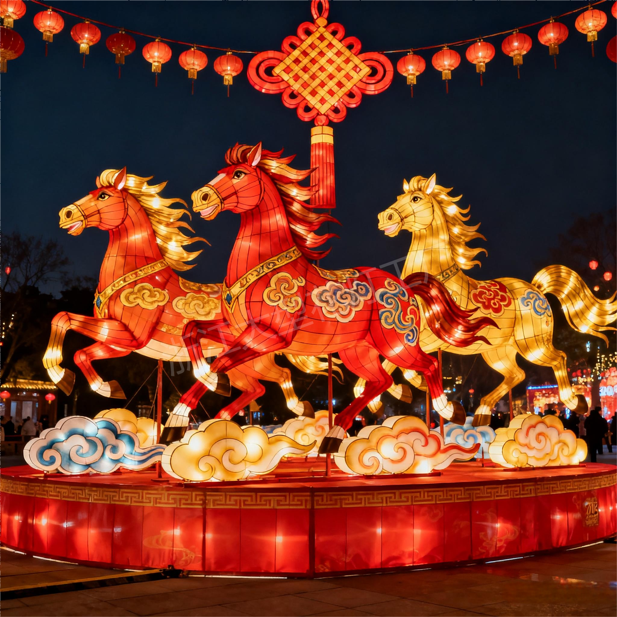 浙江大型花灯三马造型彩灯