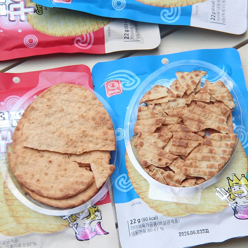 韩国进口韩进铁板鱼饼脆片朴灿烈同款烤鱼片休闲小吃追剧零食易碎