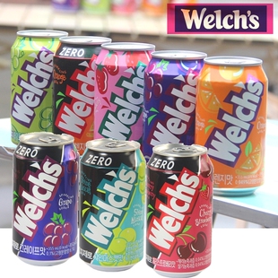 韩国进口威尔仕Welch's果汁气泡水碳酸饮料水果味汽水紫葡萄罐装