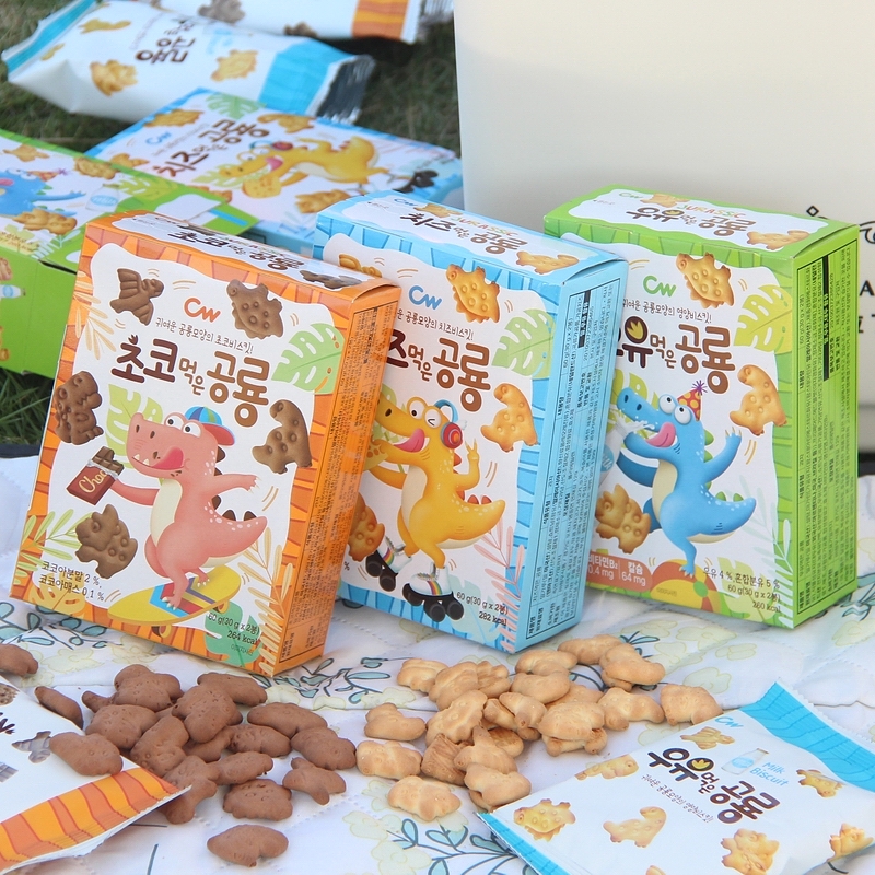 韩国进口CW青佑恐龙造型饼干牛奶芝士巧克力味儿童卡通饼干零食