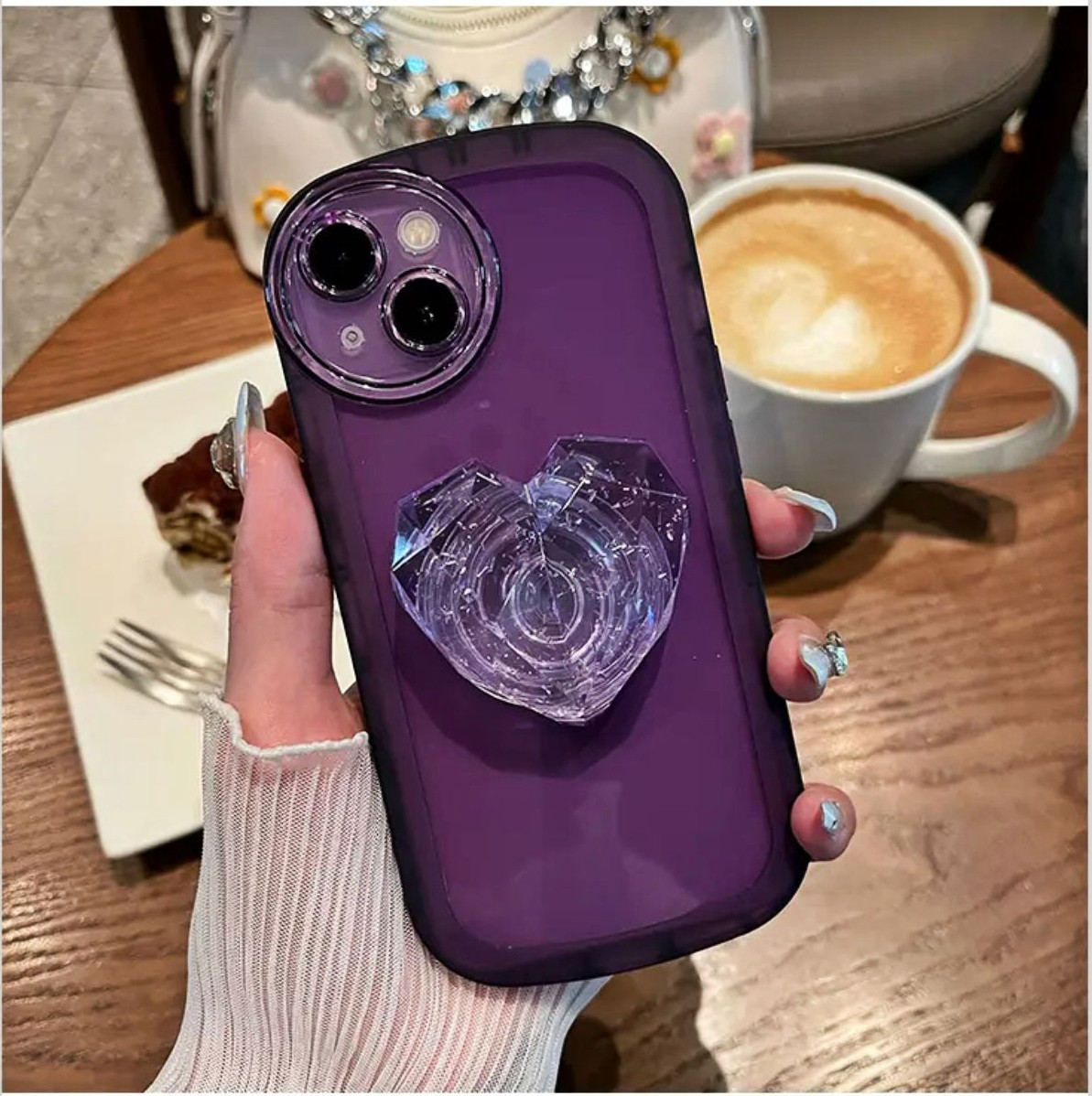 葡萄紫爱心支架适用苹果12promax手机壳11女11promaxxsmax苹果13