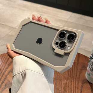 磨砂高级感不规则透明背板适用苹果15pomax手机壳新款 iPhone14亚克力13pro简约创意12pm异形边框防摔保护套硬