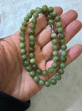 天然和田玉碧玉黑羊洞项链女款单圈圆珠妈妈链锁骨链项饰，可批发