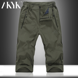 弹力户外休闲运动7分裤 七分裤 宽松直筒冰丝速干短裤 薄款 男 男夏季