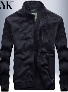 AK男装秋冬开衫毛衣男加绒加厚外套纯棉毛线衣立领针织衫男