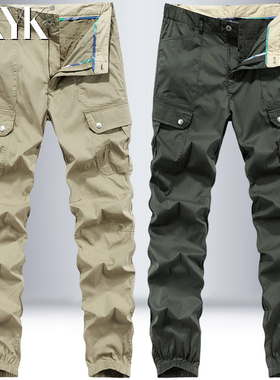 冰丝棉工装裤男夏季薄款休闲裤束脚宽松直筒裤多口袋弹力青年长裤