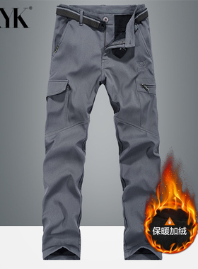 战地秋冬款长裤子男宽松大码加绒加厚休闲裤户外防水保暧工装裤男