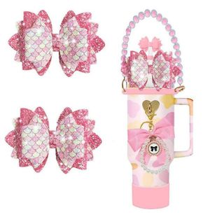 蝴蝶结杯子配件水杯饰品闪亮布亮片吸管格利特饰品吸管杯装饰杯饰