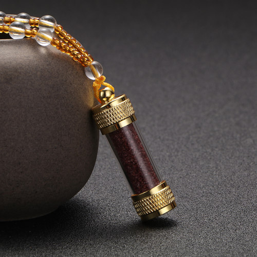 天然原矿朱砂颗粒吊坠紫金沙挂件男女透明嘎乌盒项链情侣空心瓶子