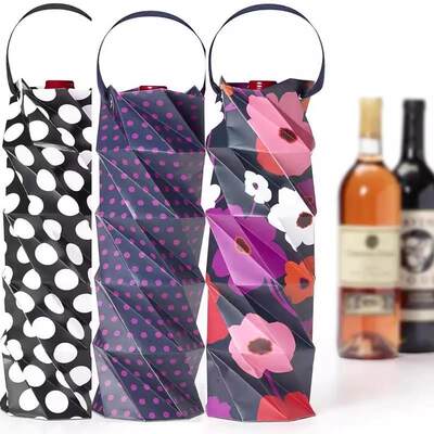 时尚折叠纸袋手提袋红酒包装盒