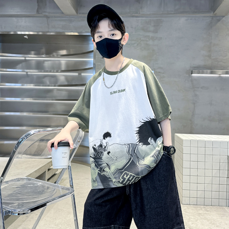 中大童男童夏装短袖T恤2025新款男孩夏季酷帅时髦衣服儿童装洋气t