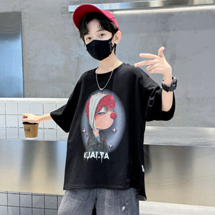 男童短袖T恤夏季薄款2026新款男孩中大童痞帅卡通纯棉上衣半袖潮t