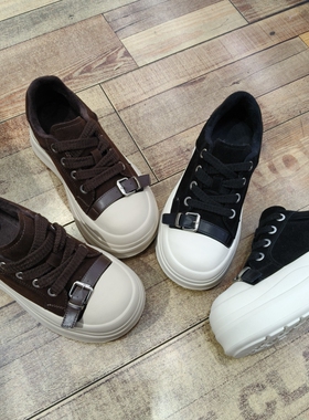 恋刻女鞋2025冬款真皮加绒保暖休闲鞋运动厚底增高勃肯板鞋15353