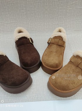 韩2025新款厚底加绒保暖勃肯毛毛冬季一脚蹬雪地靴乐福棉鞋女7329