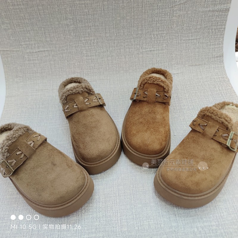 韩版女2025冬新款厚底加绒保暖雪地靴勃肯棉鞋外穿包头拖鞋220-2
