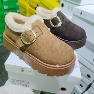 一脚蹬雪地靴棉鞋 厚底加绒保暖勃肯毛毛冬季 女A08 2025新款 韩版