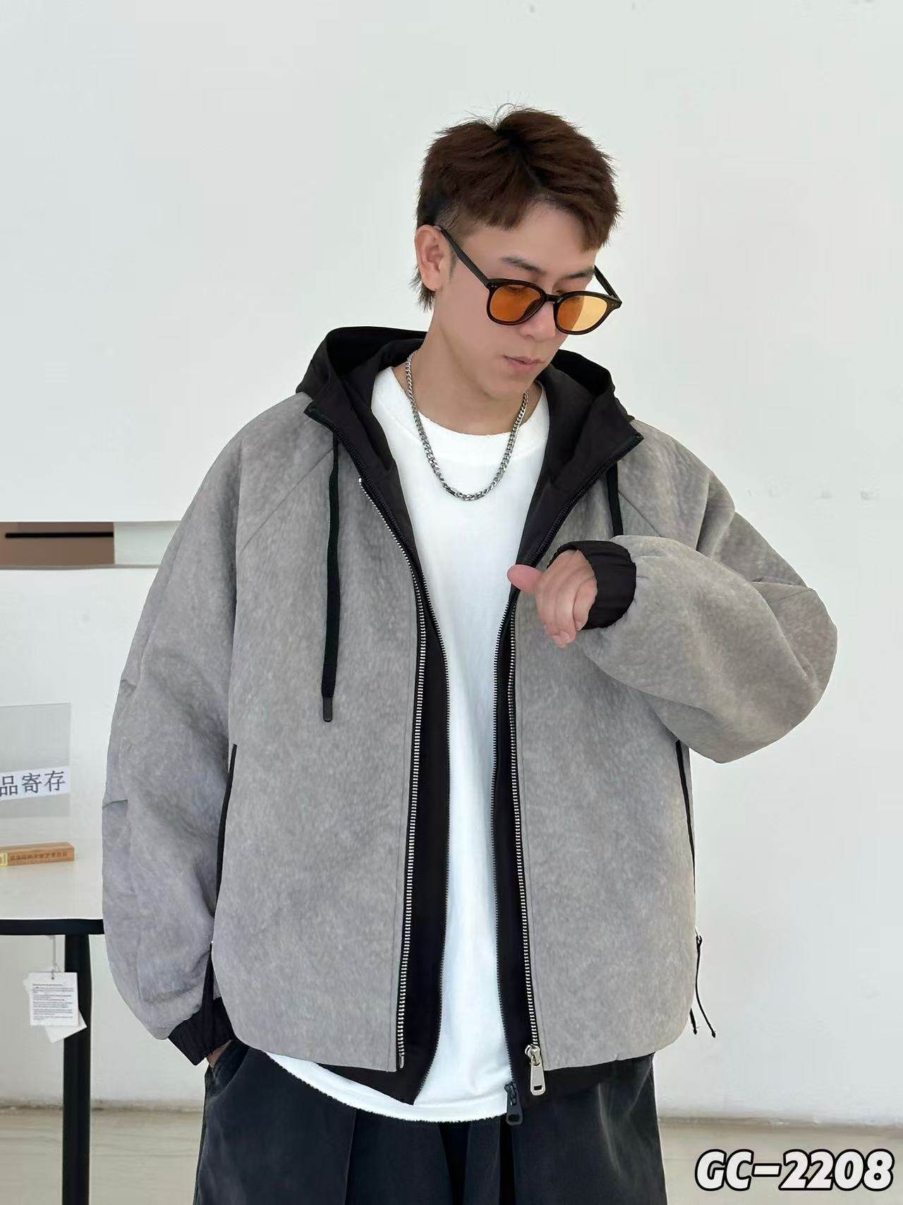 2025秋冬新款美式复古潮牌高级感翻领连帽衣服男装潮流休闲外套潮