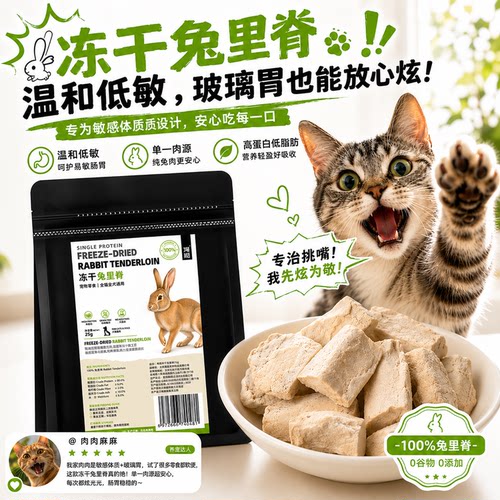 俺猫冻干兔里脊低敏纯肉猫咪零食
