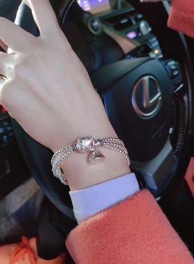 纯银珠手串招财莲蓬吊坠三圈多层流苏小众设计女闺蜜生日礼物手链