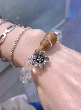 天然白水晶桃木葫芦冰雪花简约通透美丽女手链手串时尚闺蜜礼物