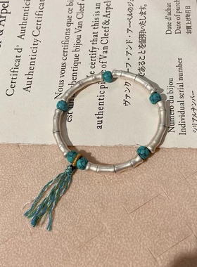 纯银竹节松石彩绳百搭手链叠戴古法足银闺蜜礼物手饰小众设计