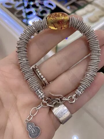 纯银钱串子蜜蜡血泊复古多环吉祥葫芦重工手链