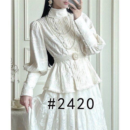 2420马蹄袖泡泡袖立领高领开衫纸样1:1服装裁剪图时尚收腰上衣