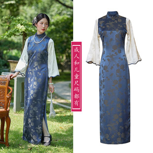 儿童成人款 有肩斜有肩缝有侧拉链旗袍纸样 筒子领接袖 2286亲子款