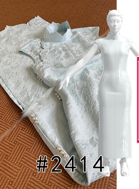 2414花型领门襟下摆有省无袖落肩旗袍纸样亲子款全开襟无拉链图纸