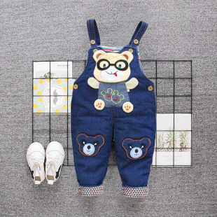 清仓宝宝牛仔背带裤儿童冬裤子婴儿加绒加棉背带裤男女童洋气长裤