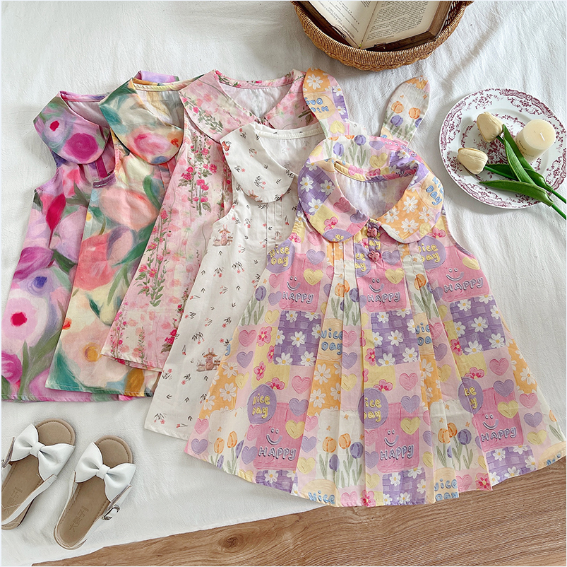 婴童连衣裙夏季洋气背心裙女宝宝棉布碎花公主裙时髦公主裙2025