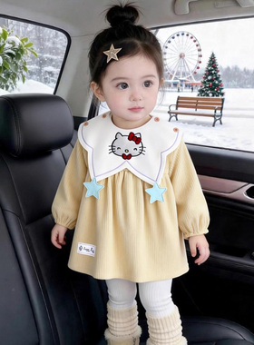 女宝宝罩衣吃饭防脏围兜防水儿童仿灯芯绒围裙秋冬外穿洋气反穿衣