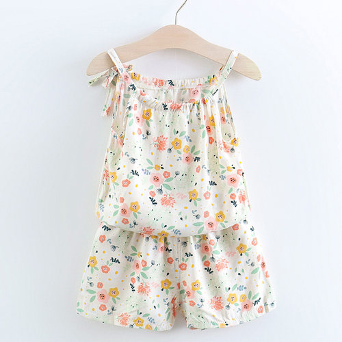 特价清仓夏装女童棉绸吊带套装