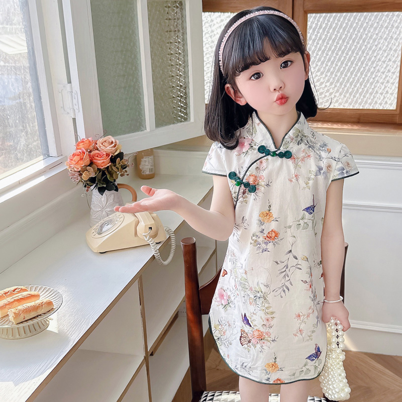 女童连衣裙春秋小孩中式旗袍汉服宝宝生日喜庆周岁礼服公主裙国风