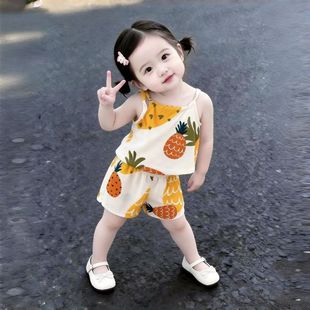 特价夏季女童绵绸空调家居服棉绸儿童薄款宝宝吊带套装短裤