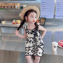 宝宝人造棉背心两件套装薄款儿童洋气棉绸空调服女童韩版外穿套装