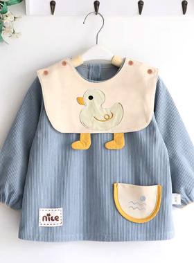 儿童罩衣男童灯芯绒防水围嘴可拆婴幼儿吃饭围兜宝宝护衣秋冬