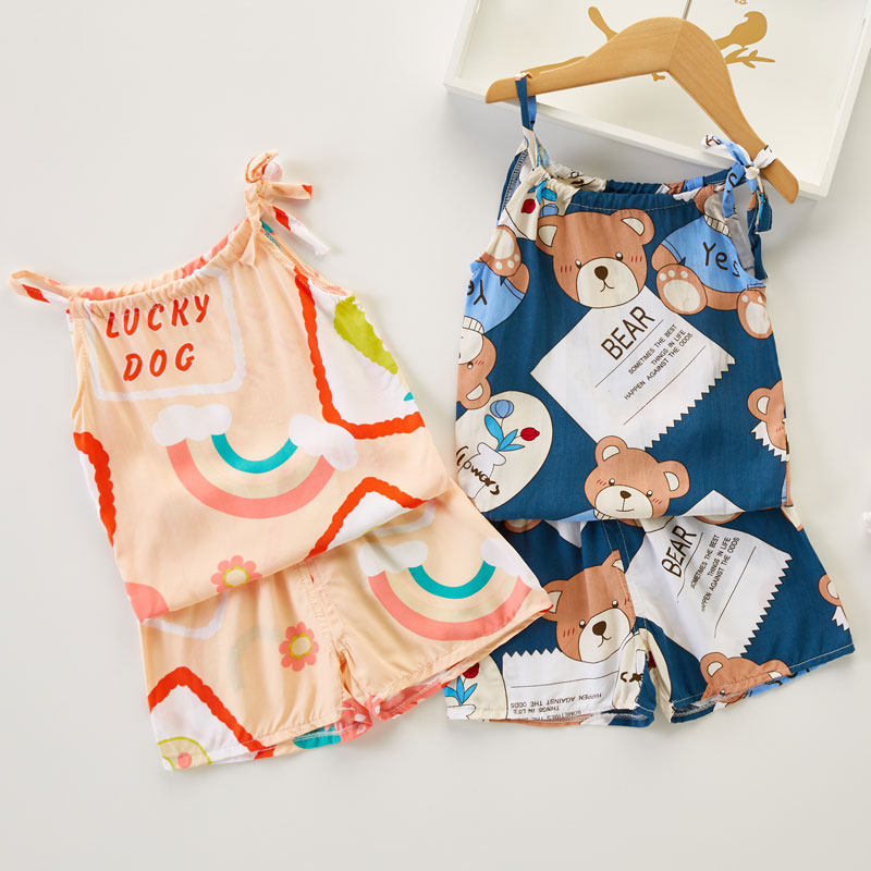 清仓特价女童夏装2023新款套装女宝宝吊带棉绸1-2-3-4岁两件套薄