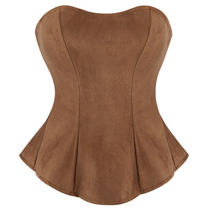 新款春夏深棕色性感微胖女士摆裙性感复古拉链下摆荷叶边遮肉显瘦