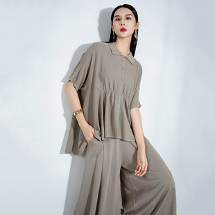 夏装 t恤时尚 天蚕丝不规则POLO领收皱上衣6818 天蚕丝短袖 微胖女装