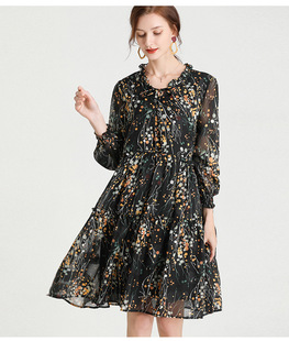 胖妹妹大码女装碎花连衣裙女春装新款气质宴会显瘦百搭长袖雪纺裙