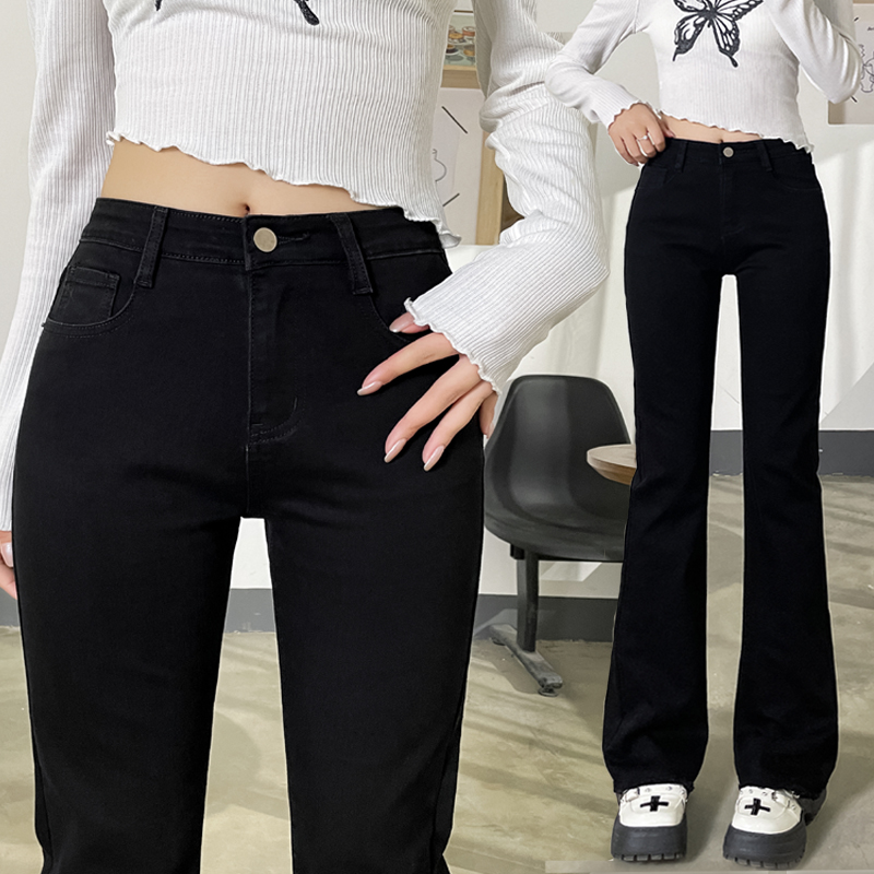 高腰微喇牛仔裤155小个子八九分