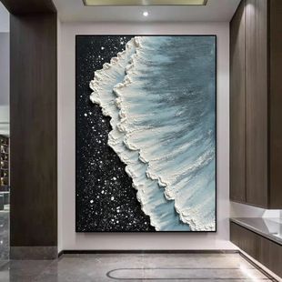 沙滩海浪入户玄关装饰画沙砾波涛走廊过道25年最新款海洋竖版挂画