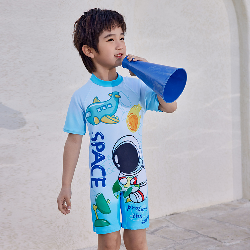 新款卡通儿童连体短袖透气游泳衣