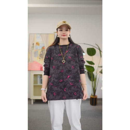 大码女装秋季新款长袖打底衫200斤胖妹妹宽松显瘦套头外穿t恤上衣